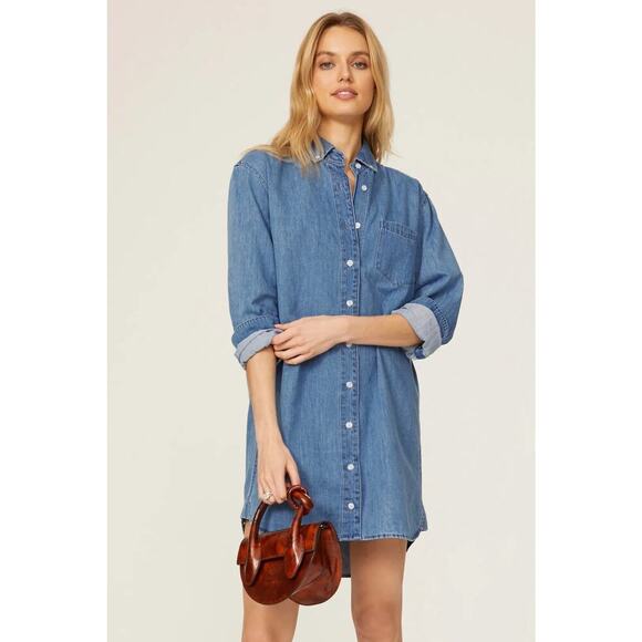 THAKOON Light Blue Wash Denim Button Up Front Mini Oversized Shirt Dress Size 4 - Picture 1 of 8